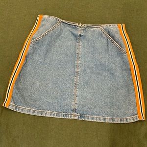 Topshop Moto Denim Jean Mini Skirt with Orange, Black and White Stripes | Size 8